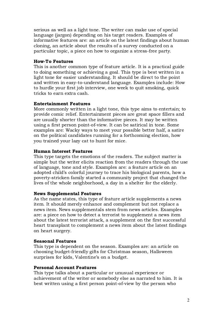 how to write a feature article pdf feature article format for students